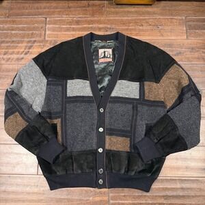 Torras Vintage Cardigan Bomber Suede Wool Spain | Brown Black | Size IT 44 US XS